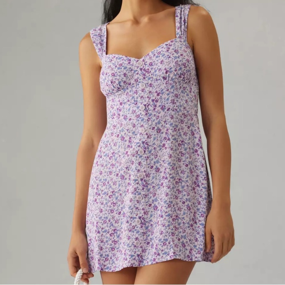 Reformation Lorelai Pastel Purple Floral Mini Dress